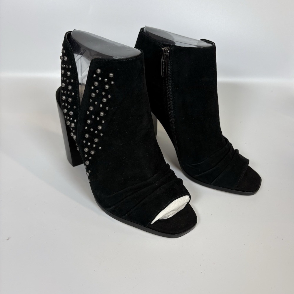 Vince Camuto Machinie Booties Womens 6W Black Suede Studded Peep Toe Heels